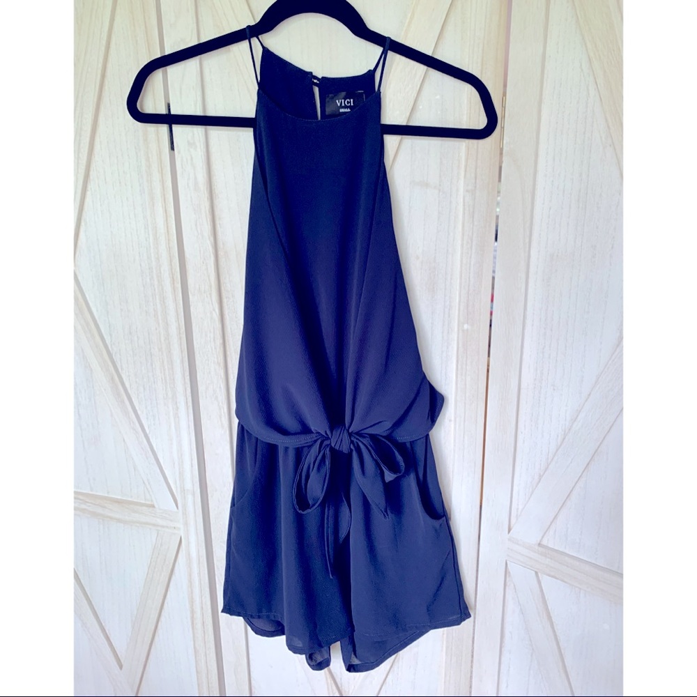 NWOT Navy Tie Front Romper